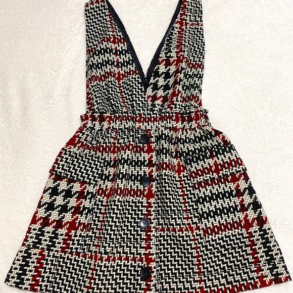 Zara Dresses & Skirts - NWOT Zara Tweed Jumpsuit Dress  ♥ Red Black White